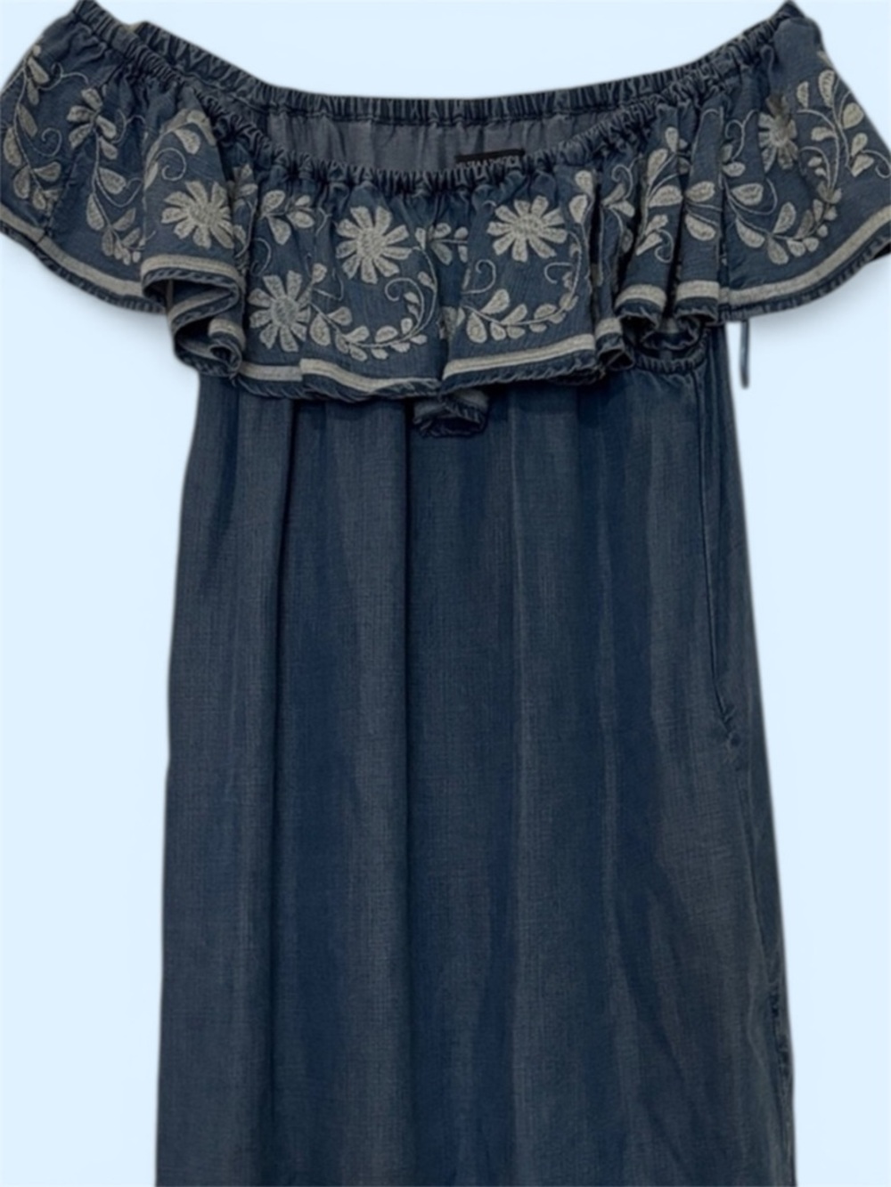 Chelsea & Theodore Blue Off-Shoulder Midi Dress